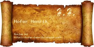 Hofer Henrik névjegykártya
